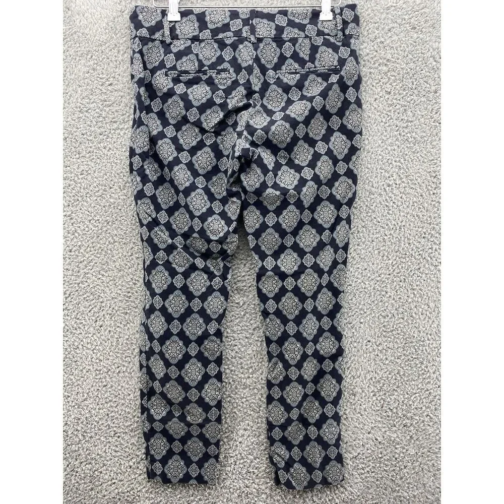 ANN TAYLOR Womens Casual Pocket Pants Navy Blue Geometric Straight Leg Blue Sz 4